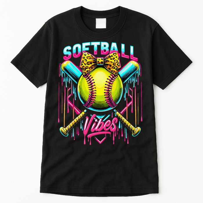 Softball Ice Cream Drip Coquette Bow Softball Vibes Tall T-Shirt