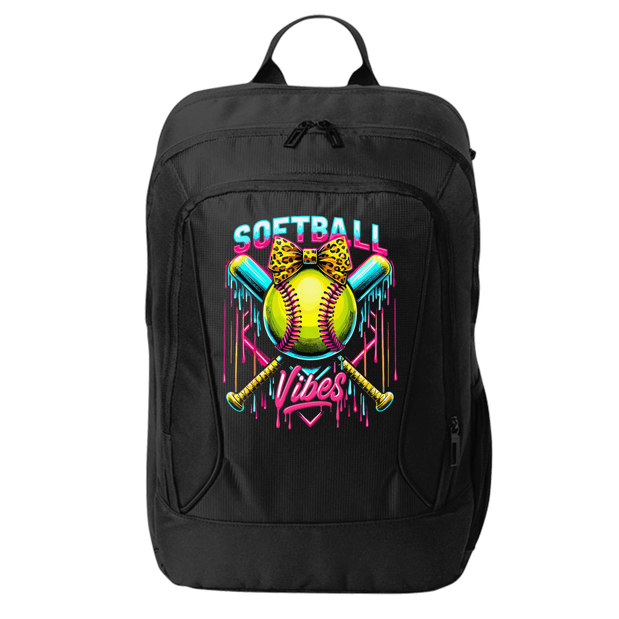 Softball Ice Cream Drip Coquette Bow Softball Vibes City Backpack