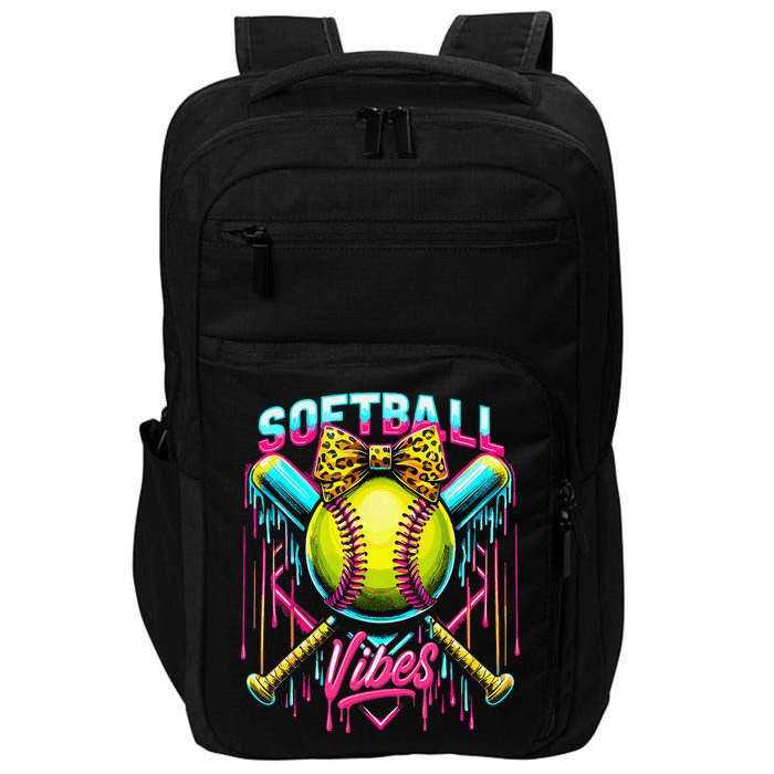 Softball Ice Cream Drip Coquette Bow Softball Vibes Impact Tech Backpack