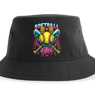 Softball Ice Cream Drip Coquette Bow Softball Vibes Sustainable Bucket Hat