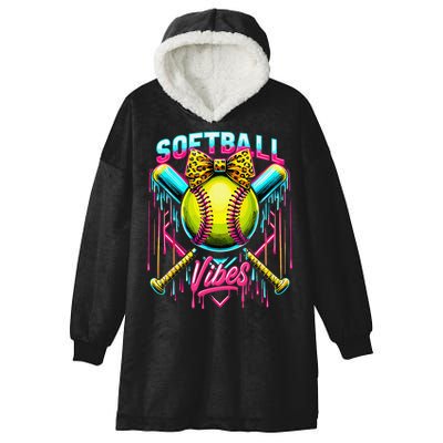 Softball Ice Cream Drip Coquette Bow Softball Vibes Hooded Wearable Blanket