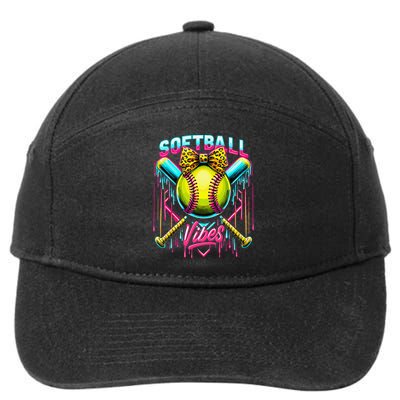 Softball Ice Cream Drip Coquette Bow Softball Vibes 7-Panel Snapback Hat