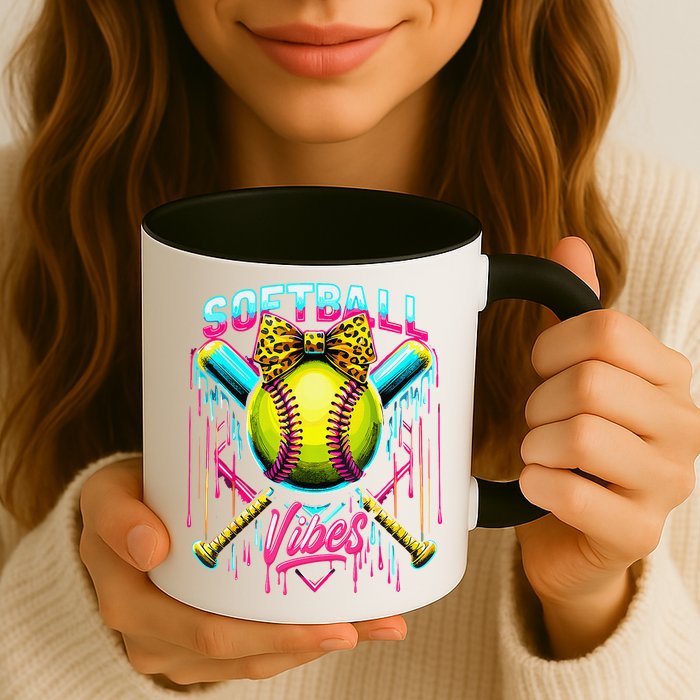 Softball Ice Cream Drip Coquette Bow Softball Vibes Mug