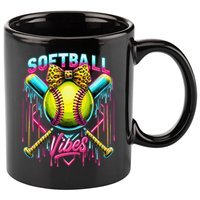 Softball Ice Cream Drip Coquette Bow Softball Vibes 11oz C Handle Ceramic Mug