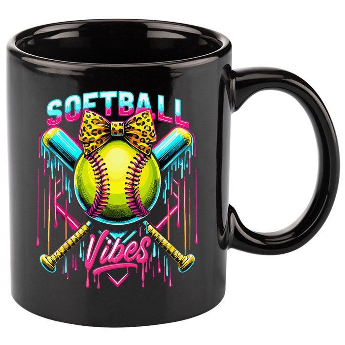 Softball Ice Cream Drip Coquette Bow Softball Vibes 11oz C Handle Ceramic Mug