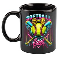 Softball Ice Cream Drip Coquette Bow Softball Vibes 11oz C Handle Ceramic Mug