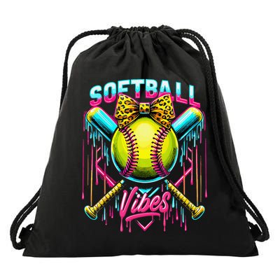 Softball Ice Cream Drip Coquette Bow Softball Vibes Drawstring Bag