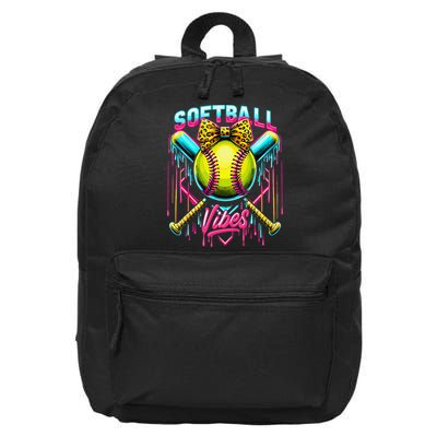 Softball Ice Cream Drip Coquette Bow Softball Vibes 16 in Basic Backpack