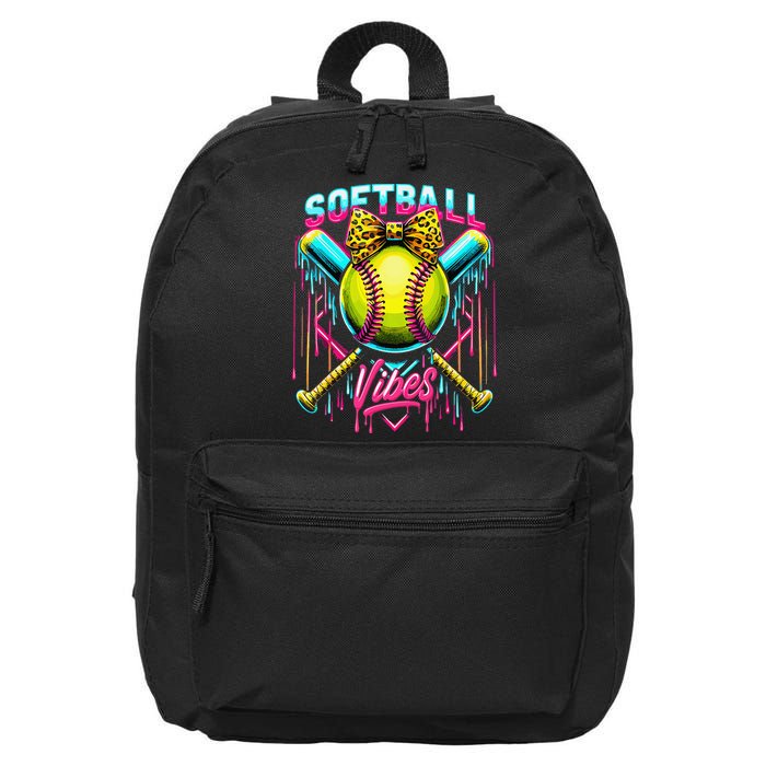 Softball Ice Cream Drip Coquette Bow Softball Vibes 16 in Basic Backpack