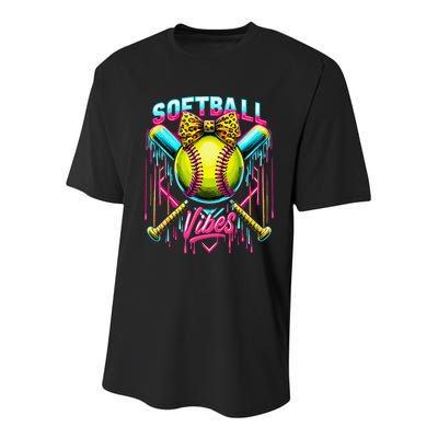 Softball Ice Cream Drip Coquette Bow Softball Vibes Youth Performance Sprint T-Shirt