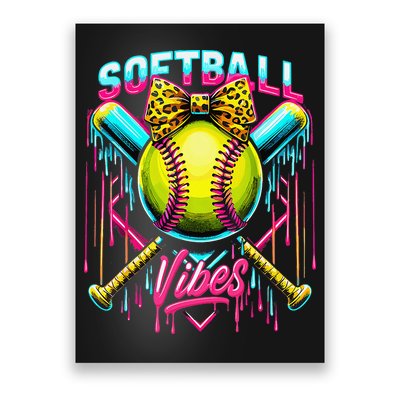 Softball Ice Cream Drip Coquette Bow Softball Vibes Poster