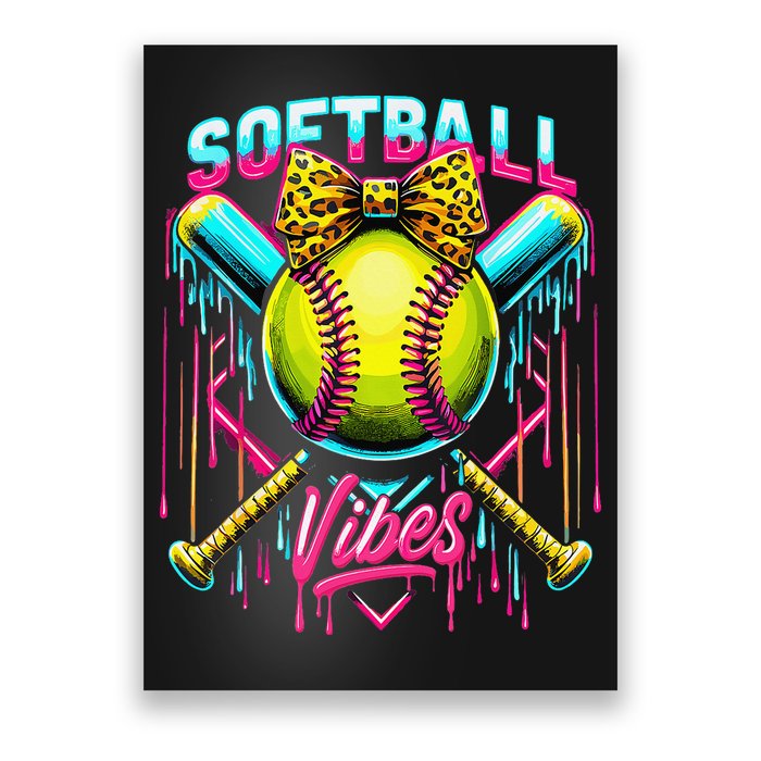 Softball Ice Cream Drip Coquette Bow Softball Vibes Poster
