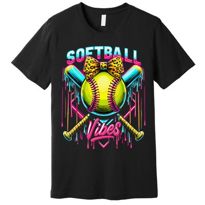 Softball Ice Cream Drip Coquette Bow Softball Vibes Premium T-Shirt