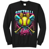 Softball Ice Cream Drip Coquette Bow Softball Vibes Tall Sweatshirt