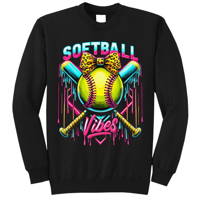 Softball Ice Cream Drip Coquette Bow Softball Vibes Tall Sweatshirt