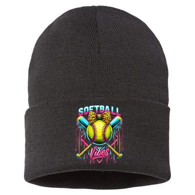 Softball Ice Cream Drip Coquette Bow Softball Vibes Sustainable Knit Beanie
