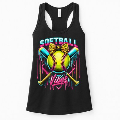 Softball Ice Cream Drip Coquette Bow Softball Vibes Womens Tank Top