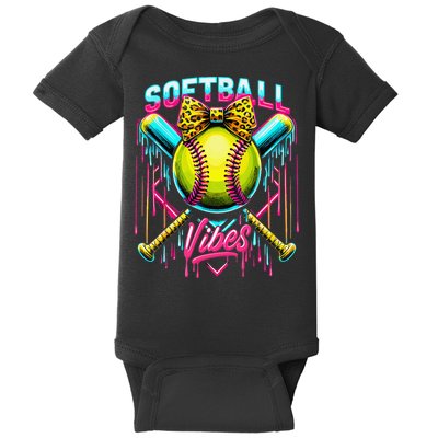 Softball Ice Cream Drip Coquette Bow Softball Vibes Baby Bodysuit