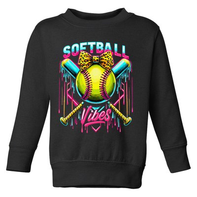 Softball Ice Cream Drip Coquette Bow Softball Vibes Toddler Sweatshirt