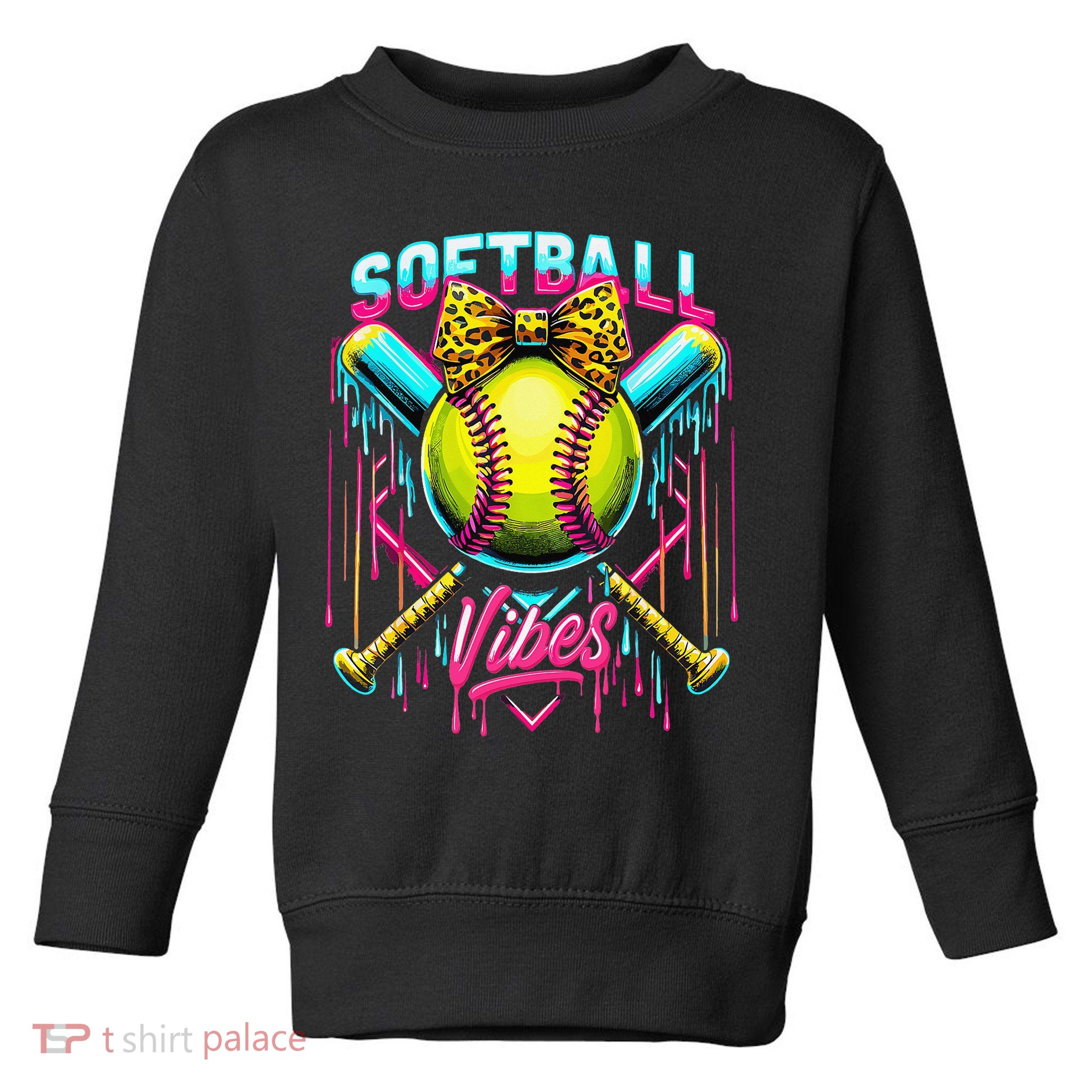 Softball Ice Cream Drip Coquette Bow Softball Vibes Toddler Sweatshirt