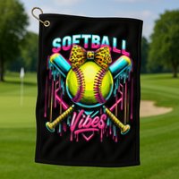 Softball Ice Cream Drip Coquette Bow Softball Vibes Golf Towel