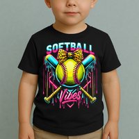 Softball Ice Cream Drip Coquette Bow Softball Vibes Toddler T-Shirt