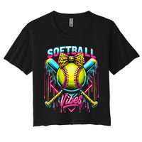 Softball Ice Cream Drip Coquette Bow Softball Vibes Crop Top