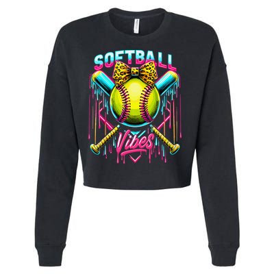 Softball Ice Cream Drip Coquette Bow Softball Vibes Cropped Pullover Crew