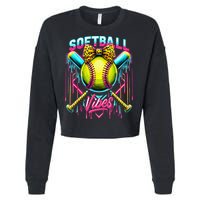 Softball Ice Cream Drip Coquette Bow Softball Vibes Cropped Pullover Crew