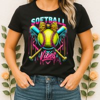 Softball Ice Cream Drip Coquette Bow Softball Vibes Womens T-Shirt