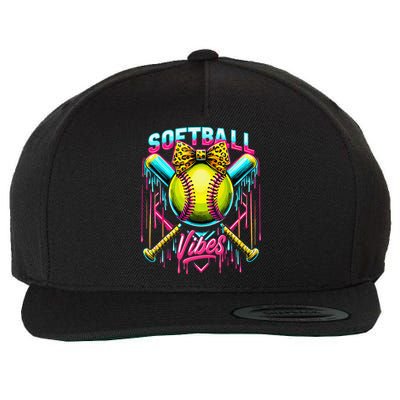 Softball Ice Cream Drip Coquette Bow Softball Vibes Wool Snapback Cap