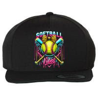 Softball Ice Cream Drip Coquette Bow Softball Vibes Wool Snapback Cap