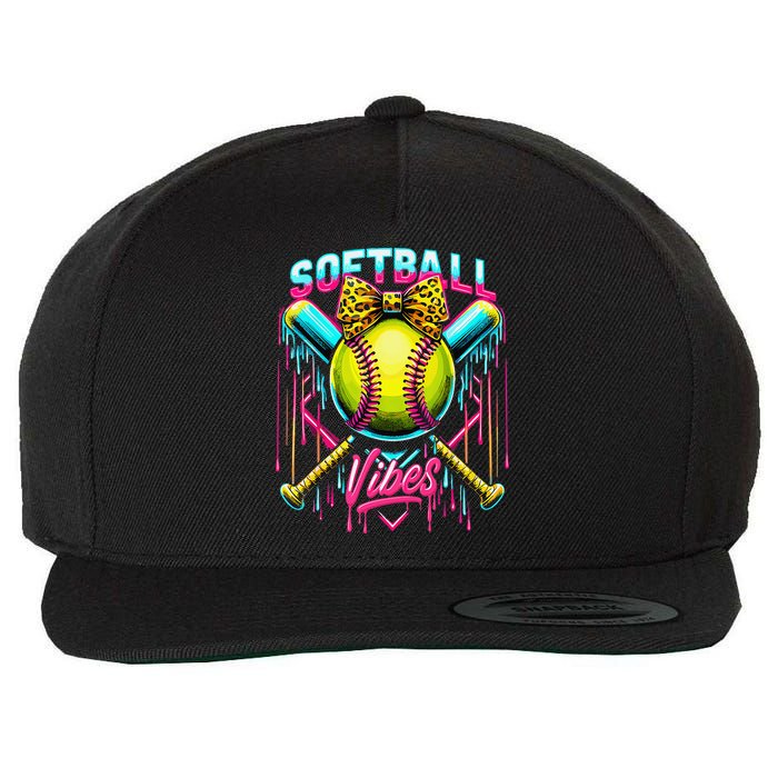 Softball Ice Cream Drip Coquette Bow Softball Vibes Wool Snapback Cap