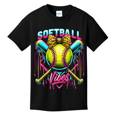Softball Ice Cream Drip Coquette Bow Softball Vibes Kids T-Shirt