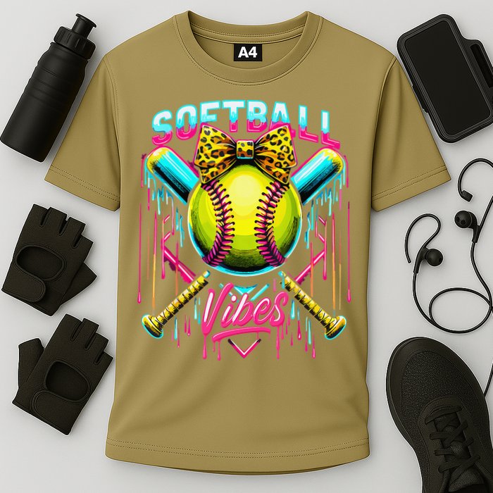 Softball Ice Cream Drip Coquette Bow Softball Vibes Cooling Performance Crew T-Shirt