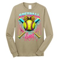 Softball Ice Cream Drip Coquette Bow Softball Vibes Long Sleeve Shirt