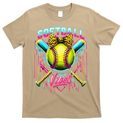 Softball Ice Cream Drip Coquette Bow Softball Vibes T-Shirt