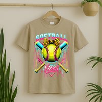 Softball Ice Cream Drip Coquette Bow Softball Vibes T-Shirt