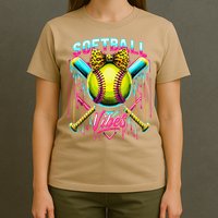 Softball Ice Cream Drip Coquette Bow Softball Vibes T-Shirt