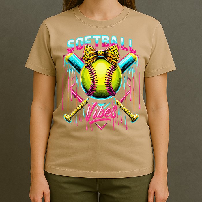 Softball Ice Cream Drip Coquette Bow Softball Vibes T-Shirt