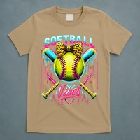 Softball Ice Cream Drip Coquette Bow Softball Vibes T-Shirt