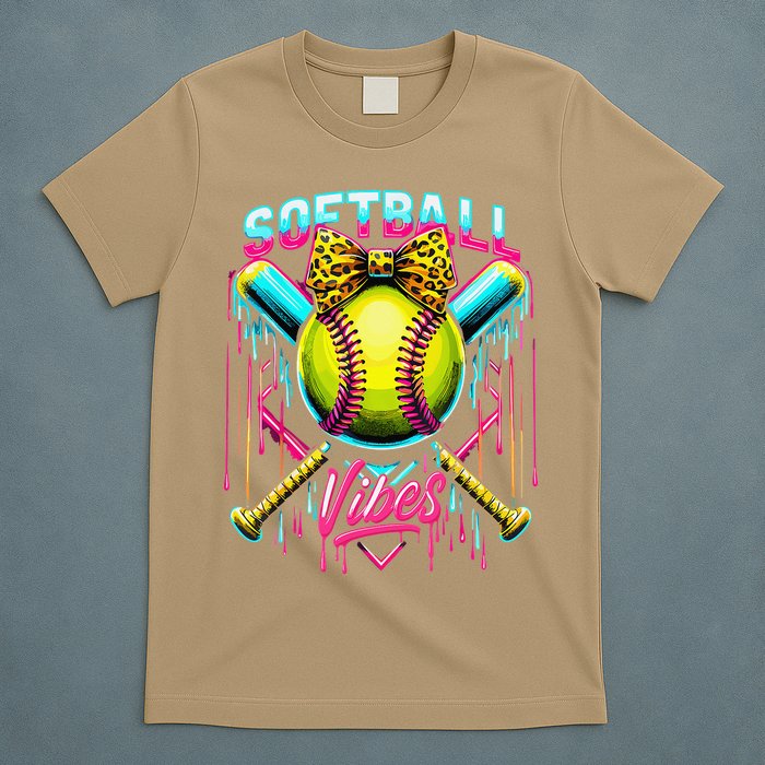 Softball Ice Cream Drip Coquette Bow Softball Vibes T-Shirt