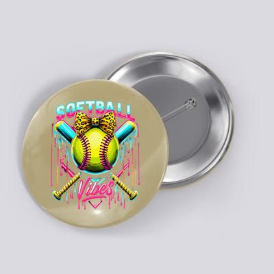 Softball Ice Cream Drip Coquette Bow Softball Vibes Button