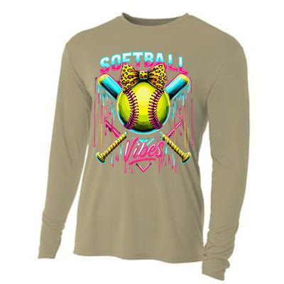 Softball Ice Cream Drip Coquette Bow Softball Vibes Cooling Performance Long Sleeve Crew