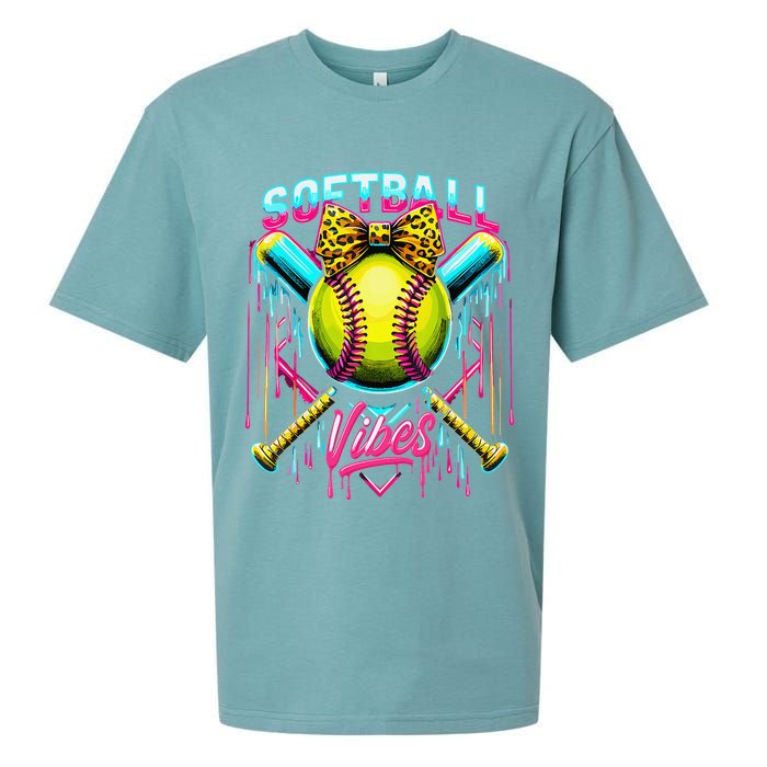 Softball Ice Cream Drip Coquette Bow Softball Vibes Sueded Cloud Jersey T-Shirt