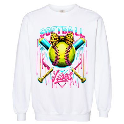 Softball Ice Cream Drip Coquette Bow Softball Vibes Garment-Dyed Sweatshirt