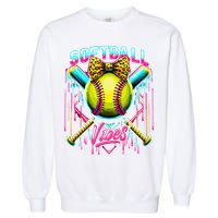 Softball Ice Cream Drip Coquette Bow Softball Vibes Garment-Dyed Sweatshirt