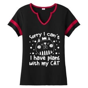 Sorry I Can't I Have Plans With My Cat Gift Ladies Halftime Notch Neck Tee