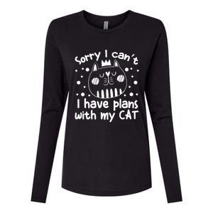 Sorry I Can't I Have Plans With My Cat Gift Womens Cotton Relaxed Long Sleeve T-Shirt