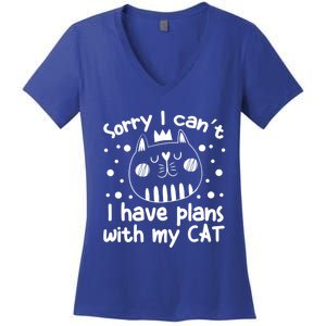 Sorry I Can't I Have Plans With My Cat Gift Women's V-Neck T-Shirt